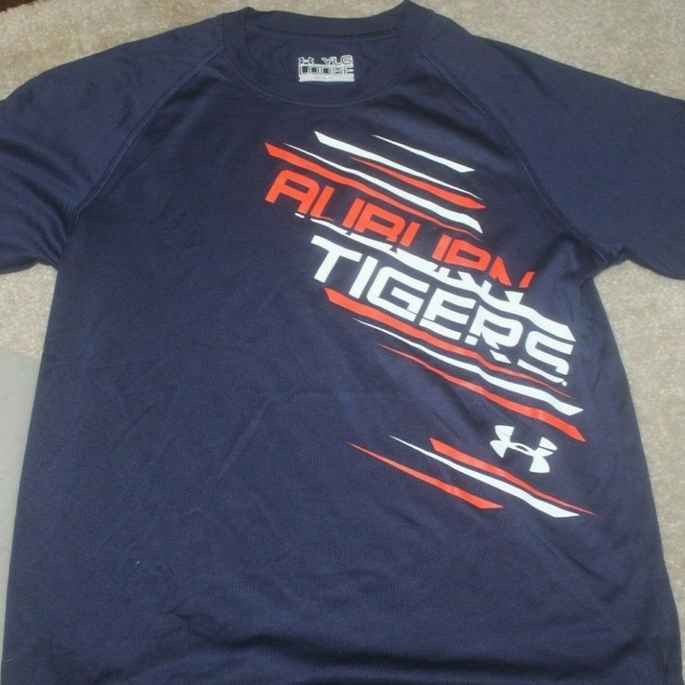 UNDER ARMOUR HEAT GEAR BOY'S YLG Large Navy Orange stripes  EUC